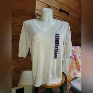 💰⏳️DKNY Women's Short Sleeve Cream V-Neck Sweater XXL NWT